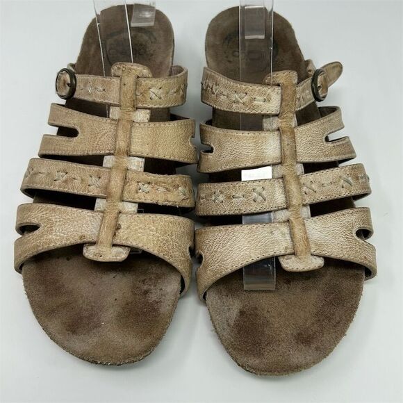Abeo Women's Brown Leather Slide Sandals Size 9 Neutral Wedge Heel Summer - Picture 5 of 10